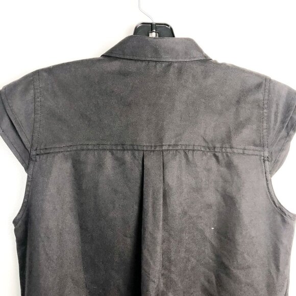 Factory Erik Hart Button Down Cap Sleeve Shirt Dress 6 Black - Picture 6 of 9
